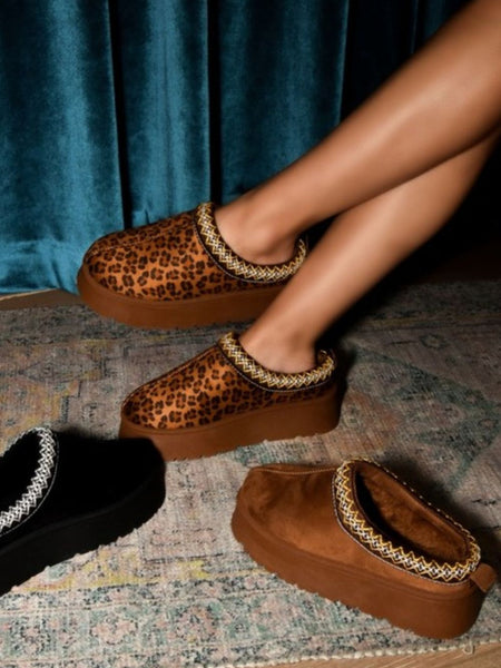 WILD DIVA Embroidered Trim Round Toe Platform Boots - Opulent Empire