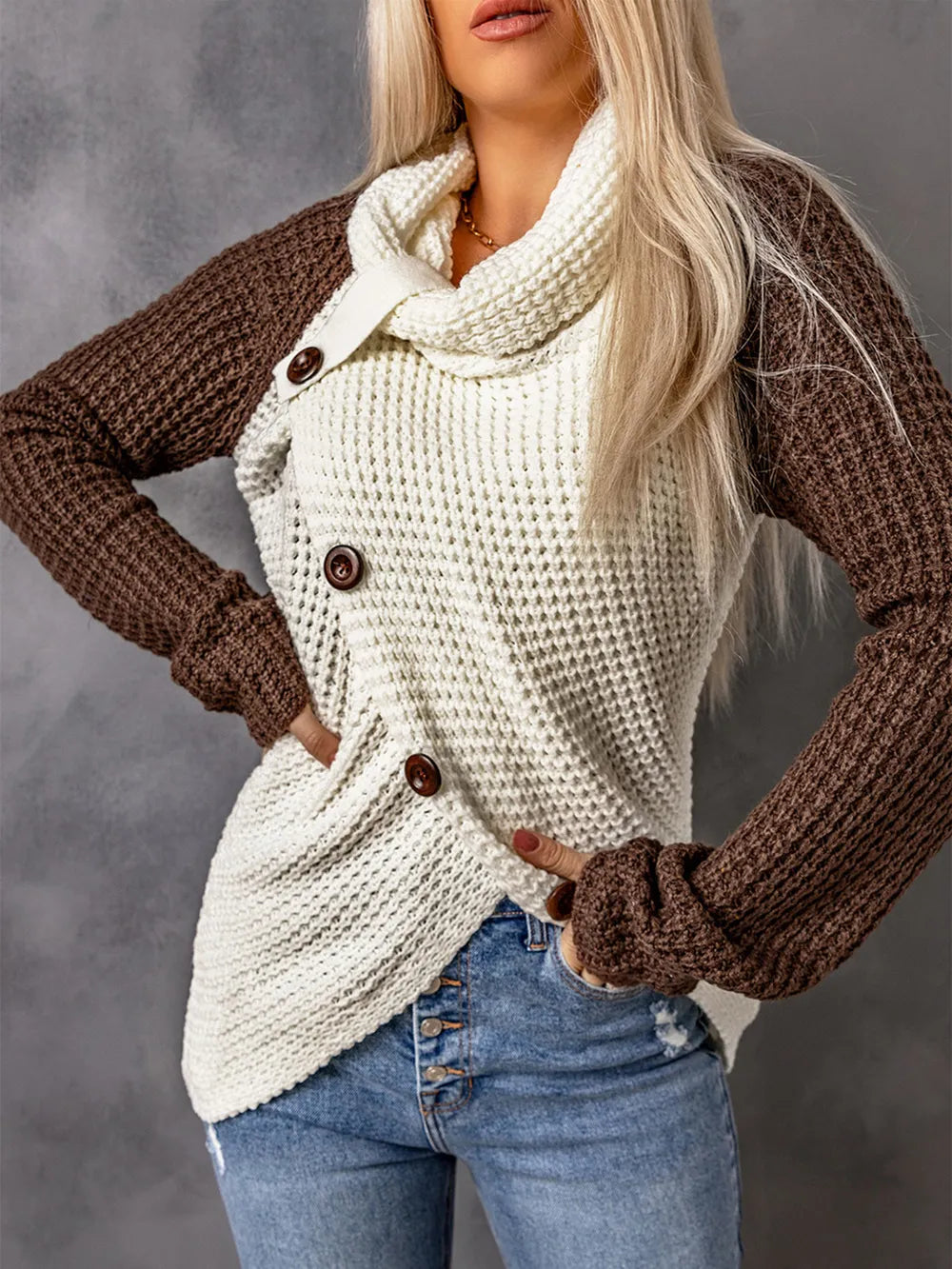 Monroe Rivière — Contrast Decorative Button Turtleneck Sweater, alternate view 4