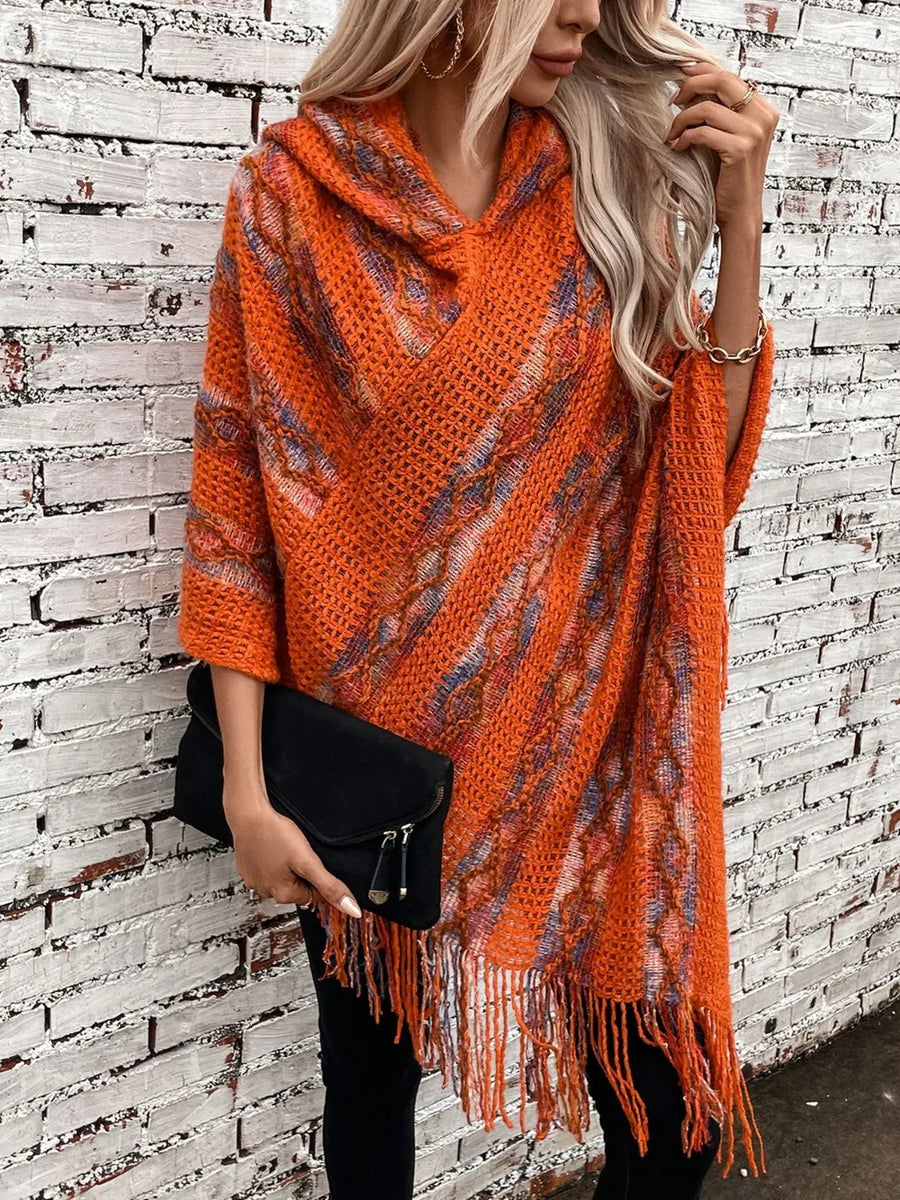 Aster Versailles — Fringe Contrast Hooded Poncho, alternate view 2