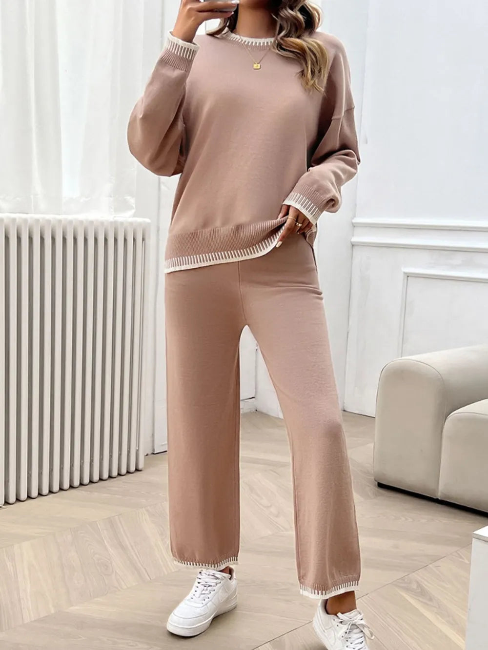 Marlowe Valmont — Devine Round Neck Dropped Shoulder Top and Pants Sweater Set, alternate view 3