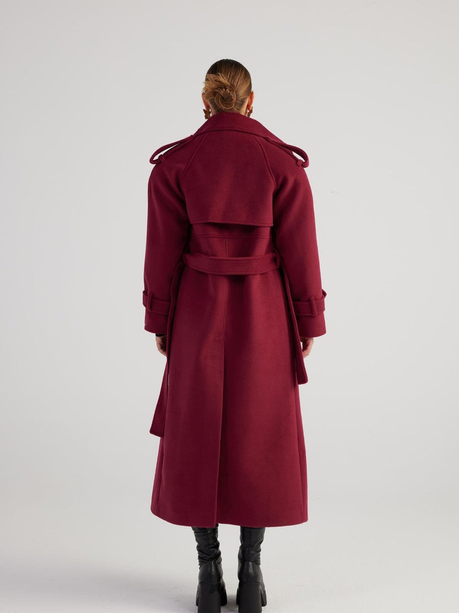 Nora Burgundy Cashmere Blend Maxi Coat