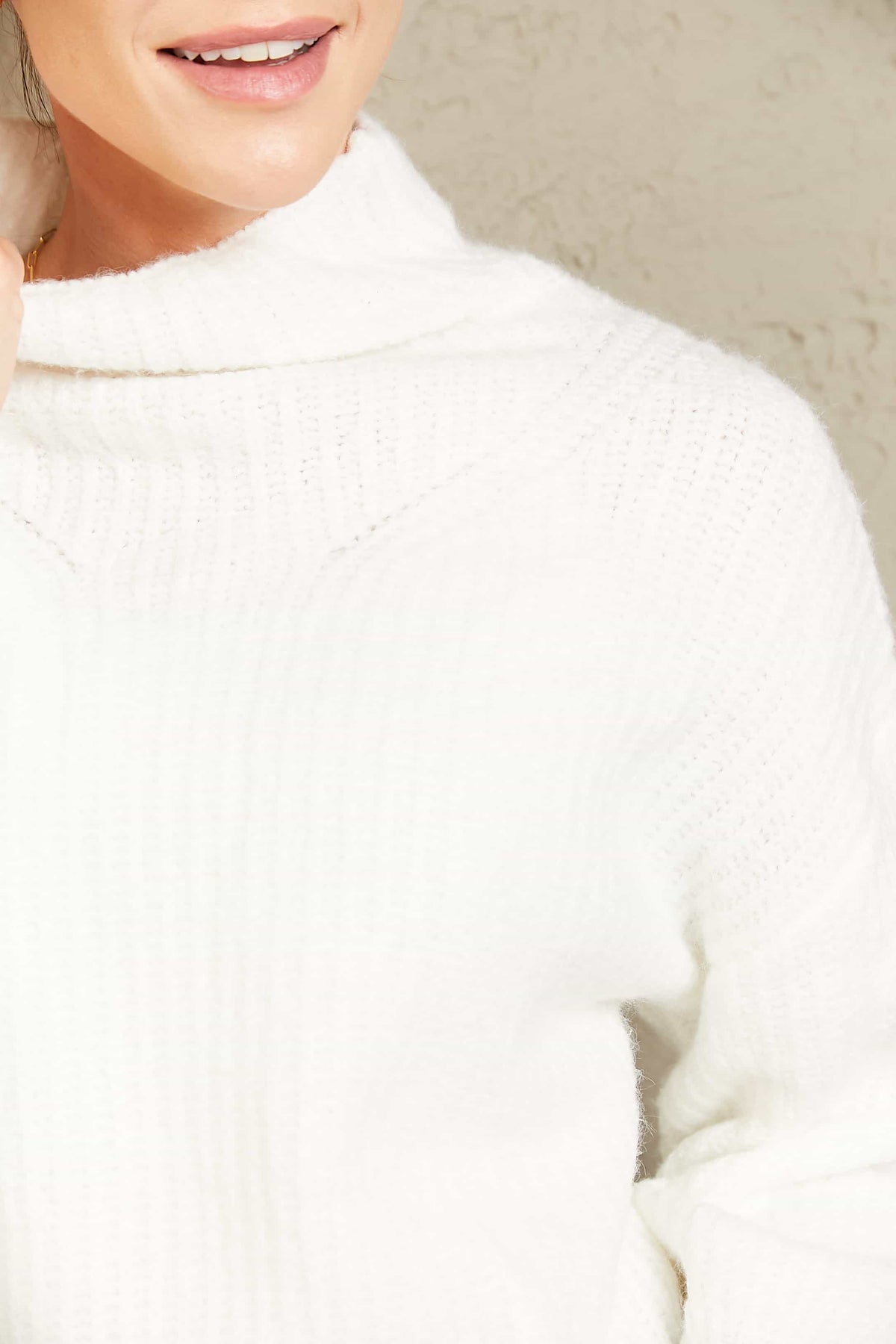 Perrin Moreau — Woven Right High Neck Balloon Sleeve Rib-Knit Pullover Sweater, alternate view 5