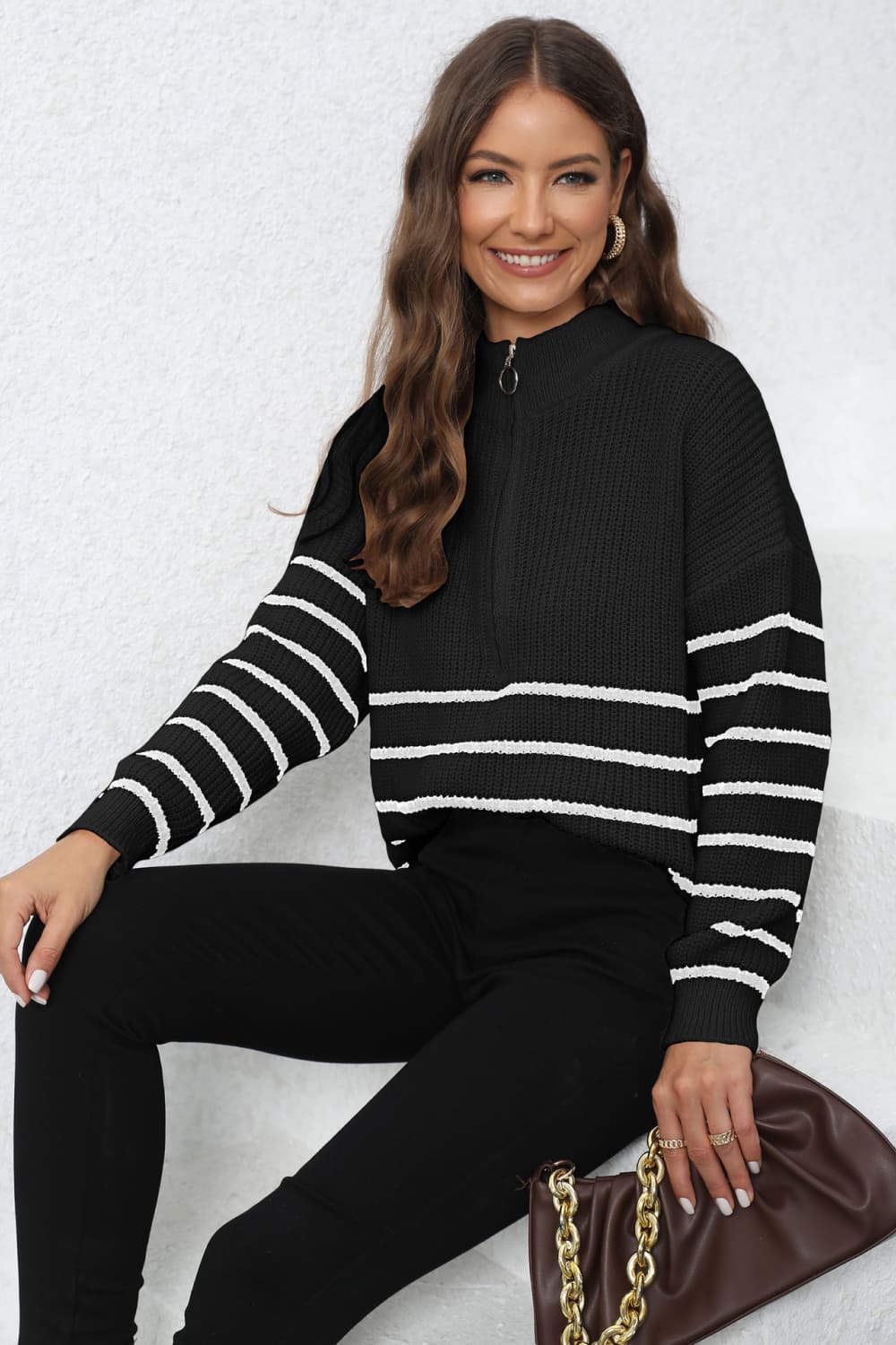 Hollis Rivière — Mock Neck Long Sleeve Zip-Up Sweater, alternate view 5