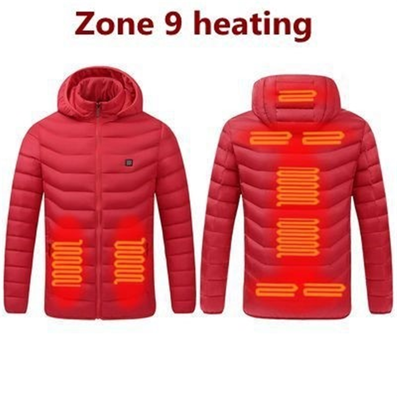 Boreal Arden red hooded jacket, 9-zone heating illustration