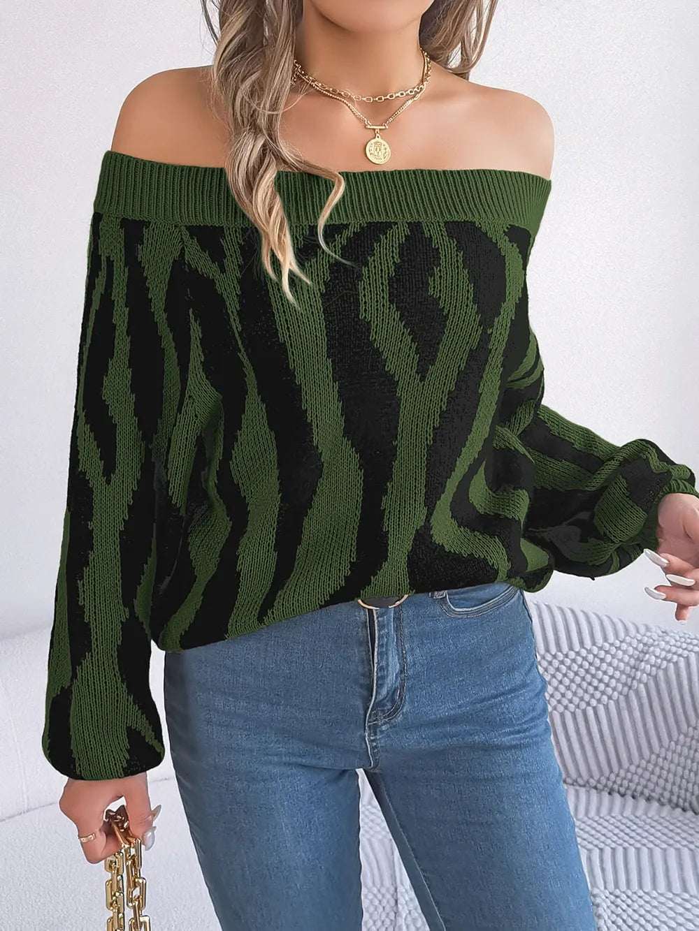 Rowan Bellamy — Off-Shoulder Animal Print Long Sleeve Sweater, alternate view 6