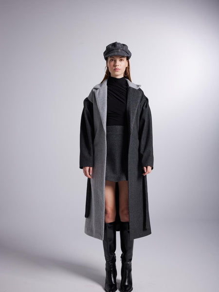 Belted Single Buttoned Maxi Grey Cashmere Mira Trench Coat-0