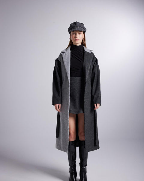 Belted Single Buttoned Maxi Grey Cashmere Mira Trench Coat-0