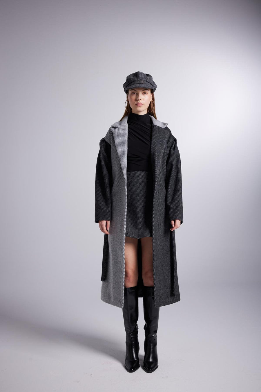 Briony Beaumont — Belted Single Buttoned Maxi Grey Cashmere Mira Trench Coat