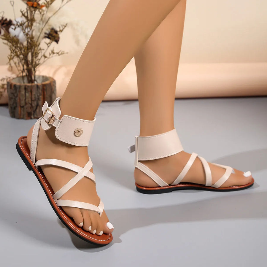 Sasha Fiorenza — Toe Post Crisscross Flat Sandals Ivory Fashion Footwear, alternate view 2
