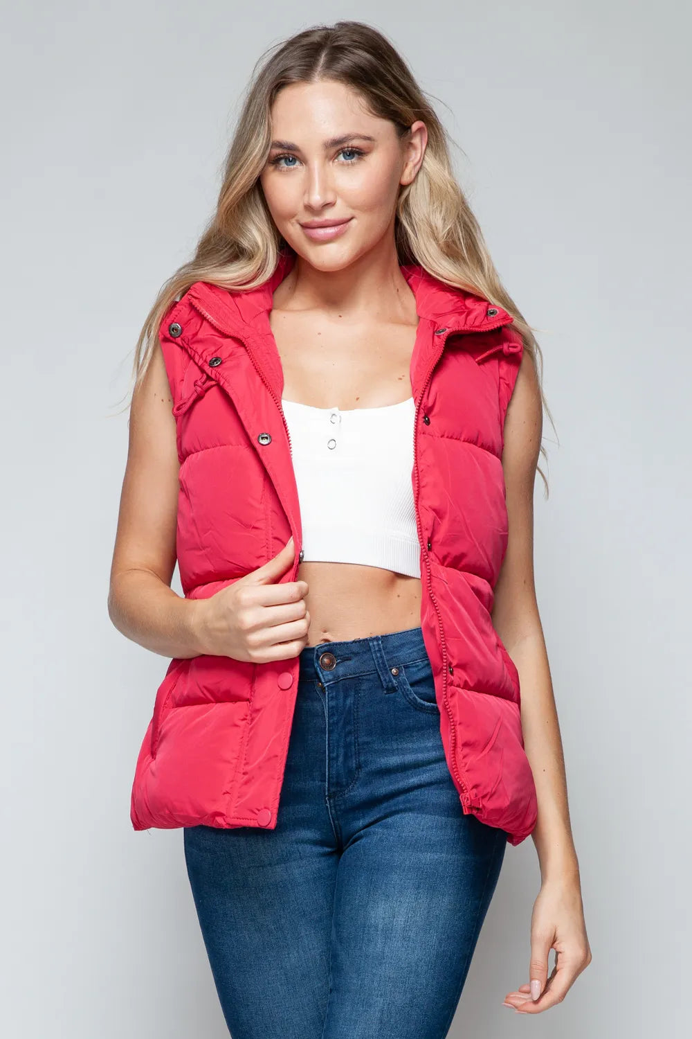 Reese Rosetti — Snobbish Snap and Zip Closure Hooded Vest Magenta Coat or Jacket, alternate view 7