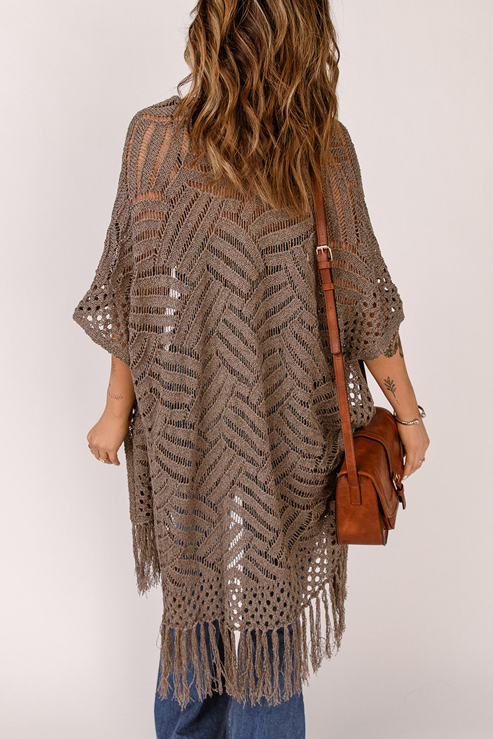 Indigo Versailles — Fringe Hem Slit Open Front Cardigan, alternate view 10