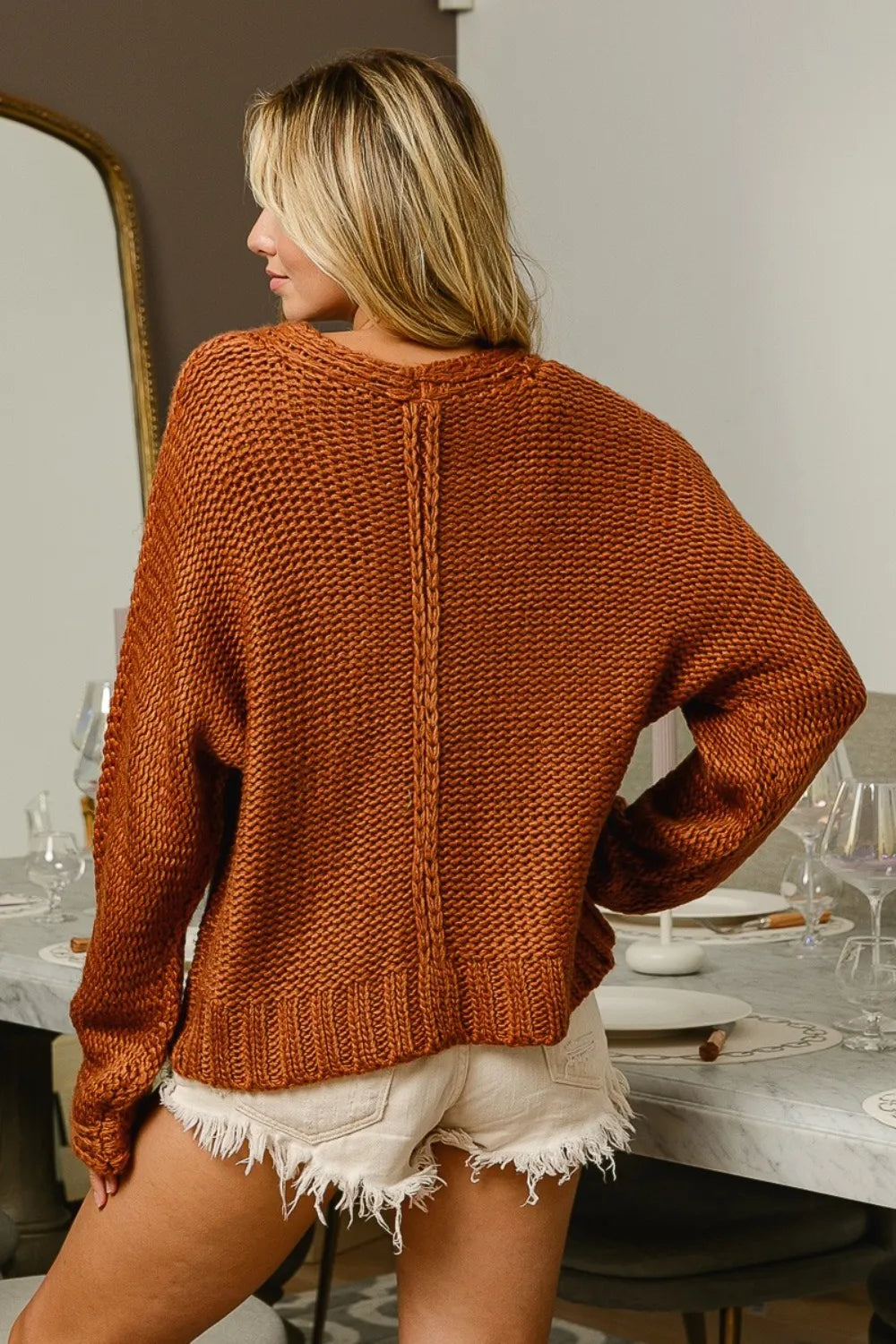 Sasha Fontaine — BiBi V-Neck Cable Knit Sweater, alternate view 2