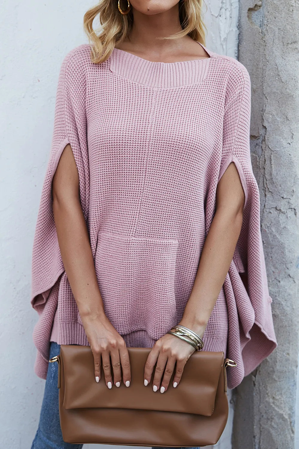 Hollis Versailles — Waffle-Knit Pocketed Cape Sleeve Sweater, alternate view 7