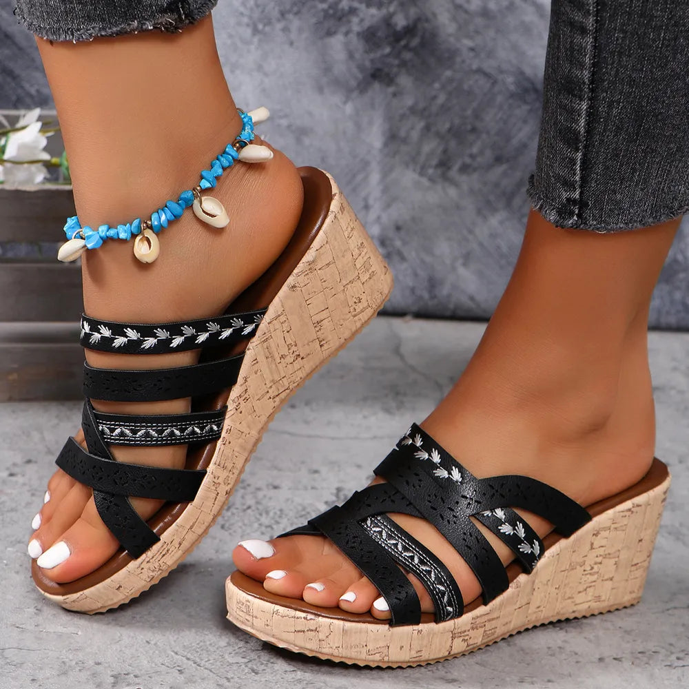 Vale Fiorenza — PU Leather Crisscross Wedge Sandals Fashion Footwear, alternate view 6