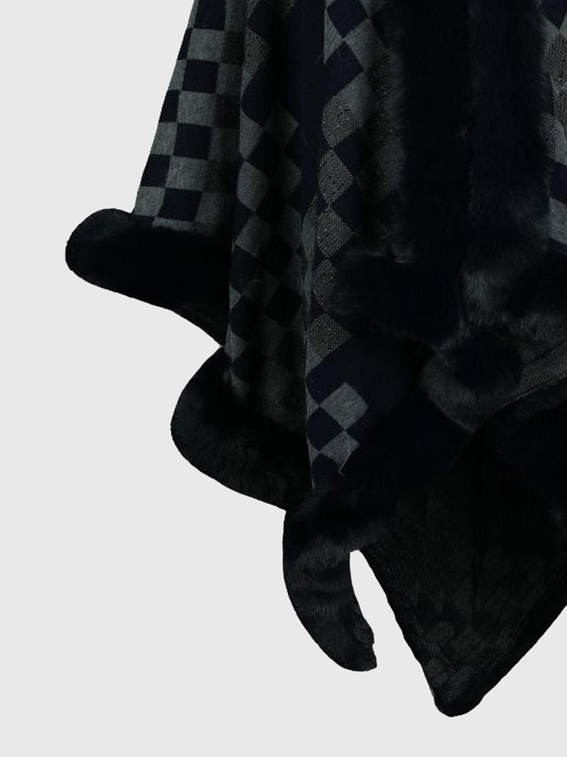 Noa Versailles — Checkered Faux Fur Trim Poncho, alternate view 6