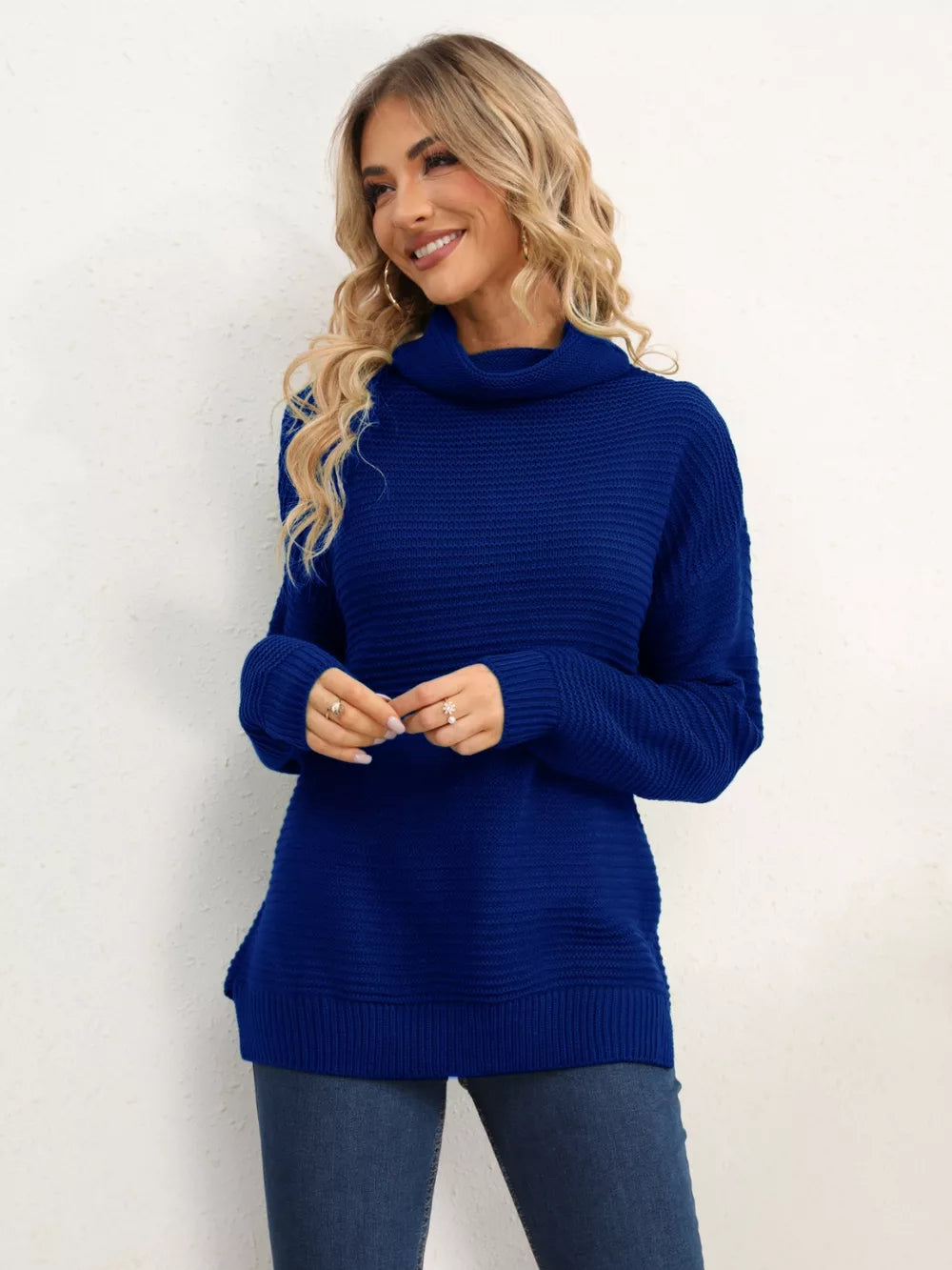 Monroe Fontaine — Slit Turtleneck Dropped Shoulder Sweater, alternate view 30