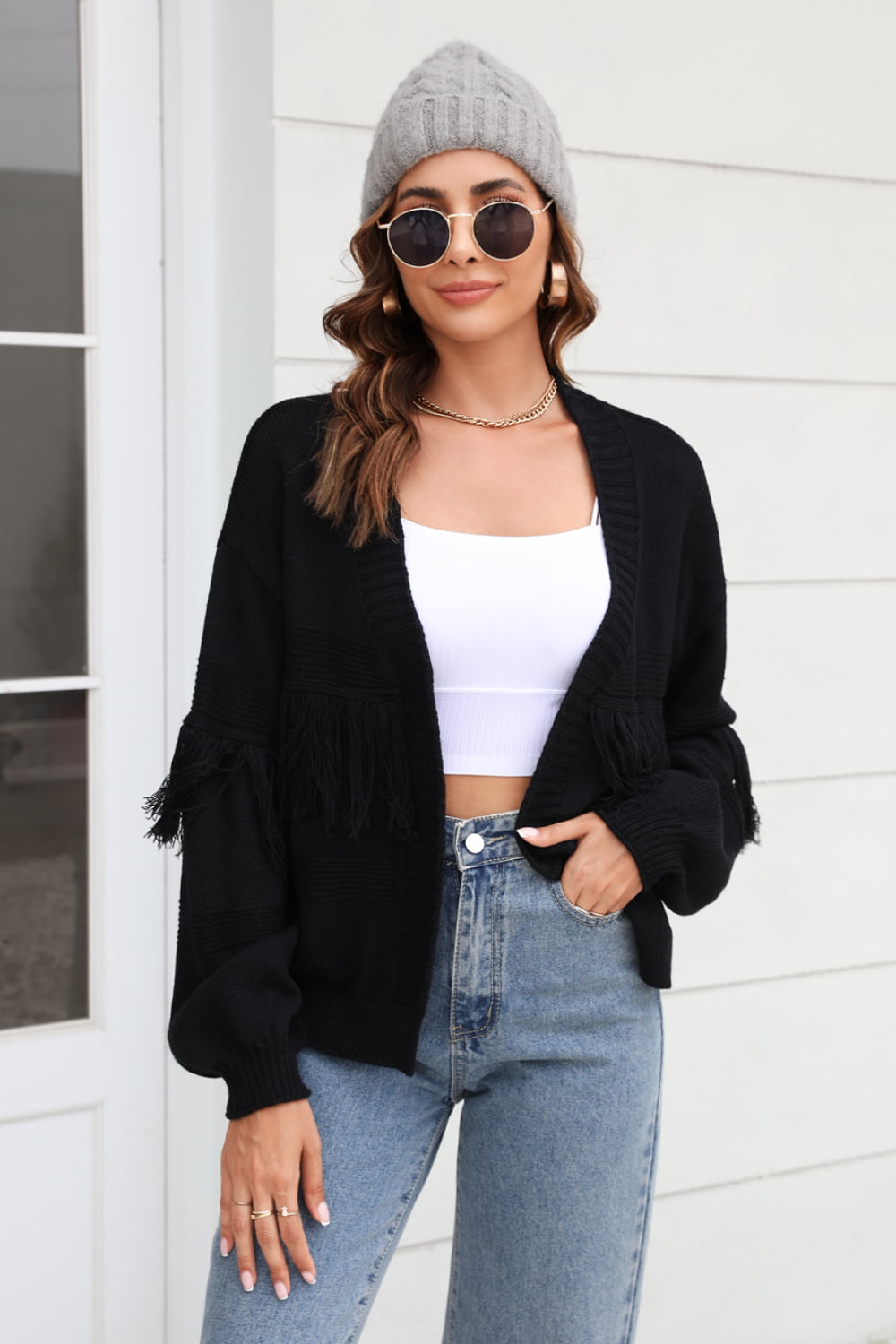 Rowan Rivière — Angel Wings Fringe Trim Open Front Cardigan, alternate view 16
