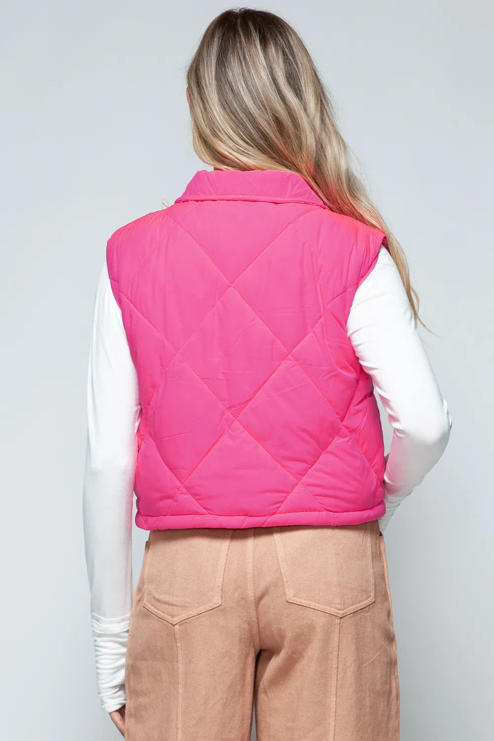 Perrin Rosetti — Snobbish Snap Down Quilted Crop Vest Hot Pink Coat or Jacket, alternate view 2
