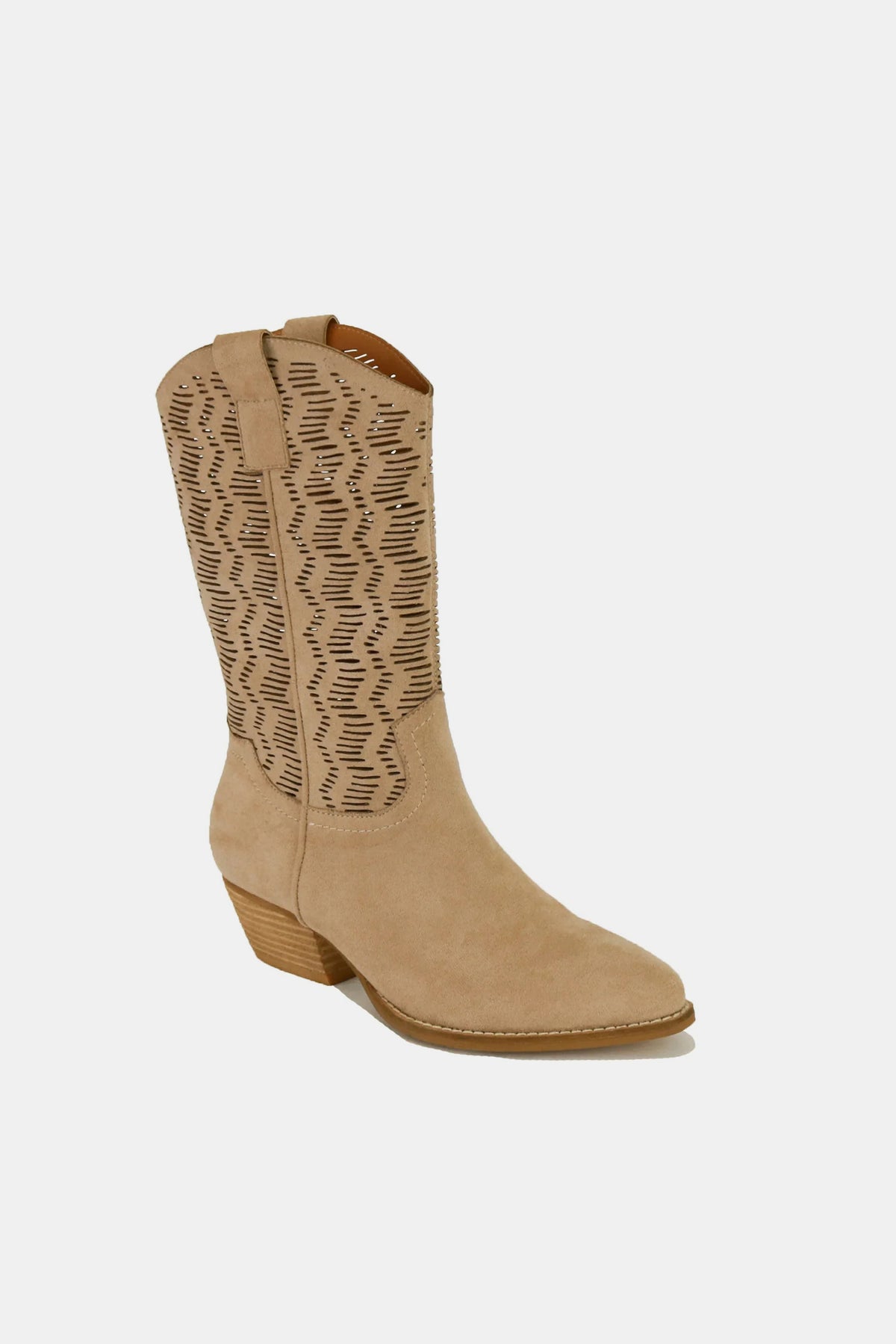 Fable Laurent — Beast Fashion Faux Suede Laser Cut Detail Block Heel Boots, alternate view 3