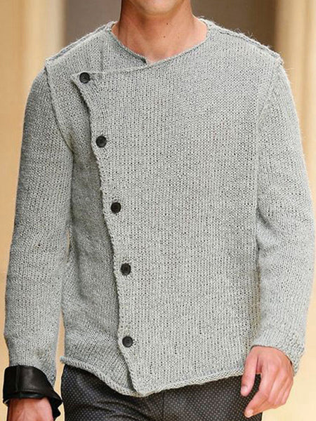 Men's casual diagonal placket thick knitted cardigan sweater jacket