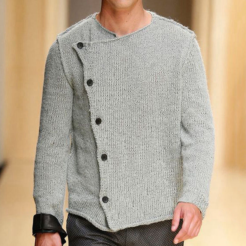 Thierry Beaumont — Men's casual diagonal placket thick knitted cardigan sweater jacket