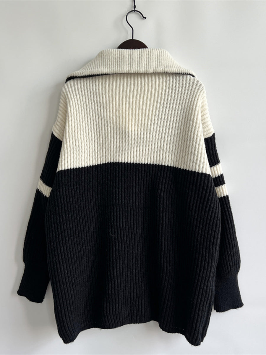 Lake Valmont — Ribbed Two-Tone Half Zip Sweater, alternate view 6