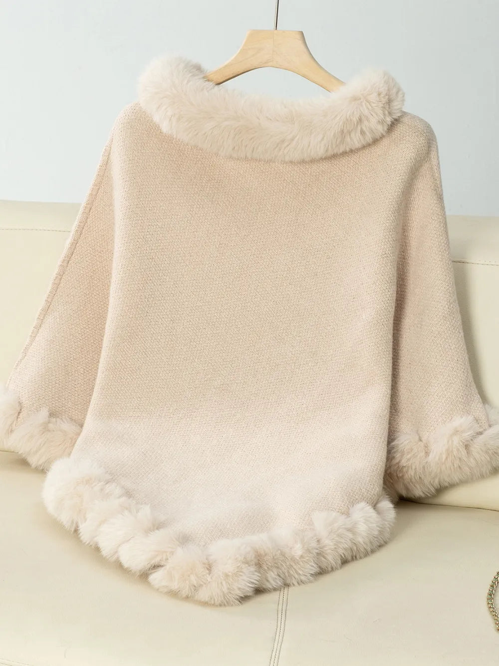 Reese Versailles — Fuzzy Trim Texture Three-Quarter Sleeve Poncho, alternate view 6