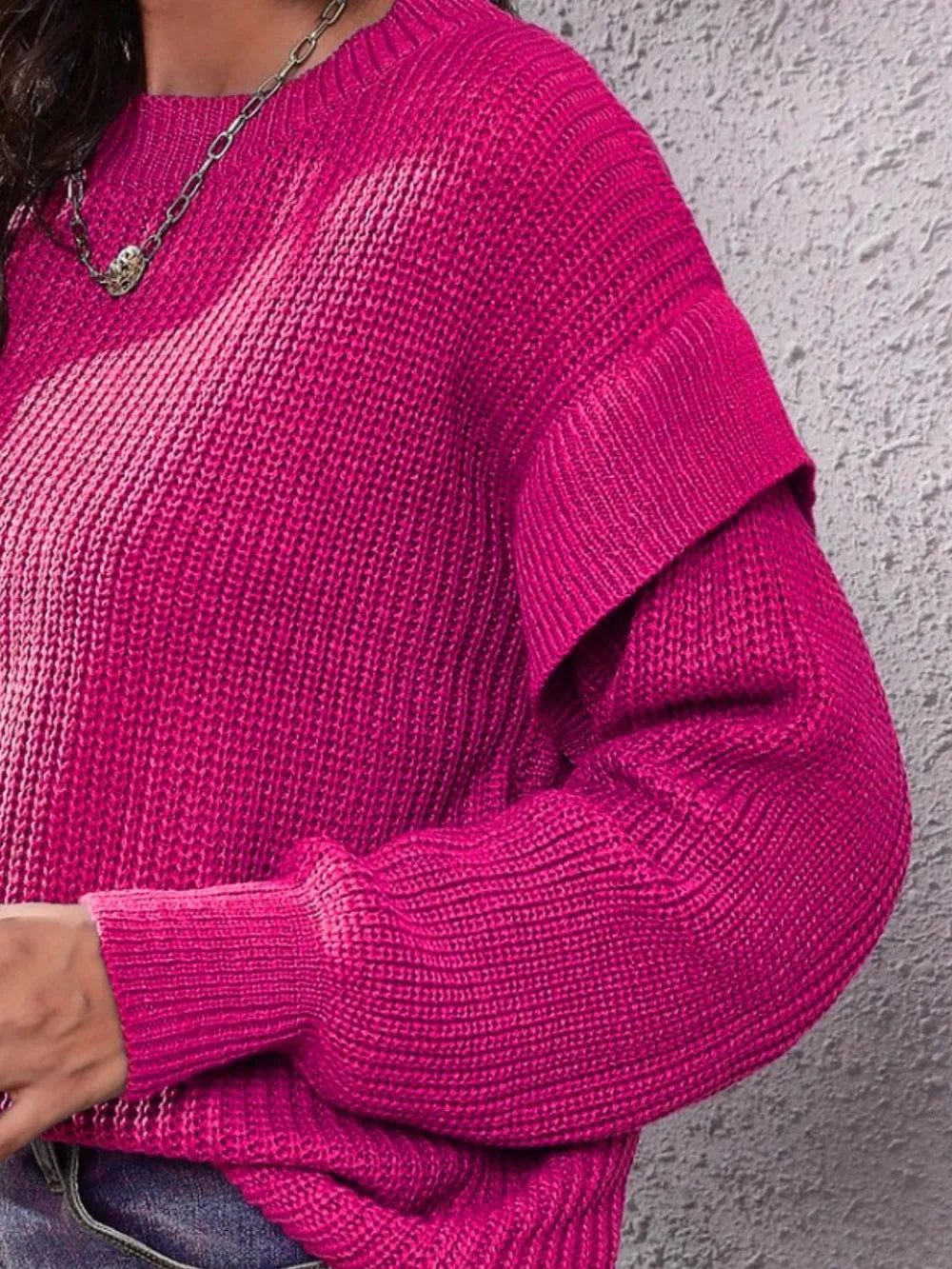 Harbor Bellamy — Ruffled Round Neck Dropped Shoulder Sweater, alternate view 10