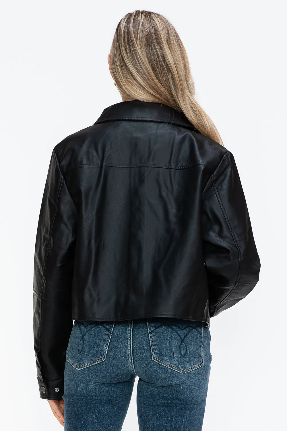 Rain Saint-Clair — Snobbish Snap Down Long Sleeve PU Leather Jacket, alternate view 2