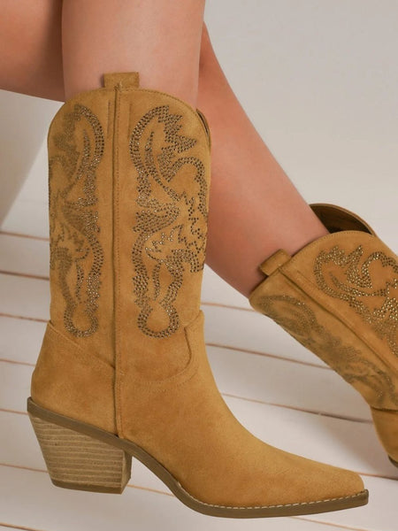 Beast Fashion Rhinestone Detail Point Toe Boots - Opulent Empire