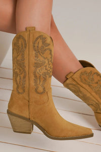 Jules Beaumont — Beast Fashion Rhinestone Detail Point Toe Boots Camel Fashion Footwear