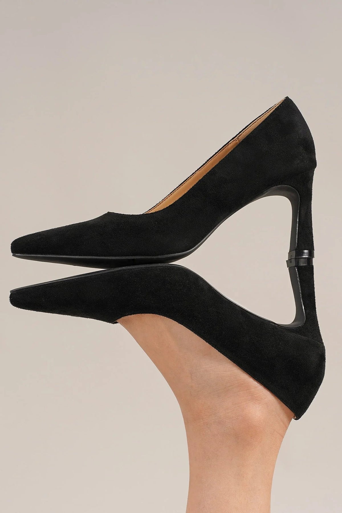 Ellis Montclair — Beast Fashion Faux Suede Point Toe Pumps Black Fashion Footwear, alternate view 3