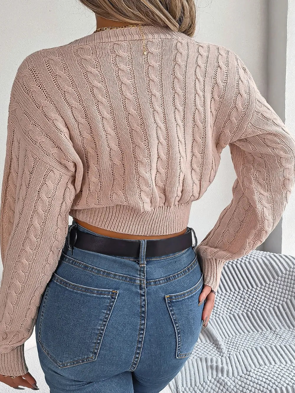 Harbor Moreau — Twisted Cable-Knit V-Neck Sweater, alternate view 2