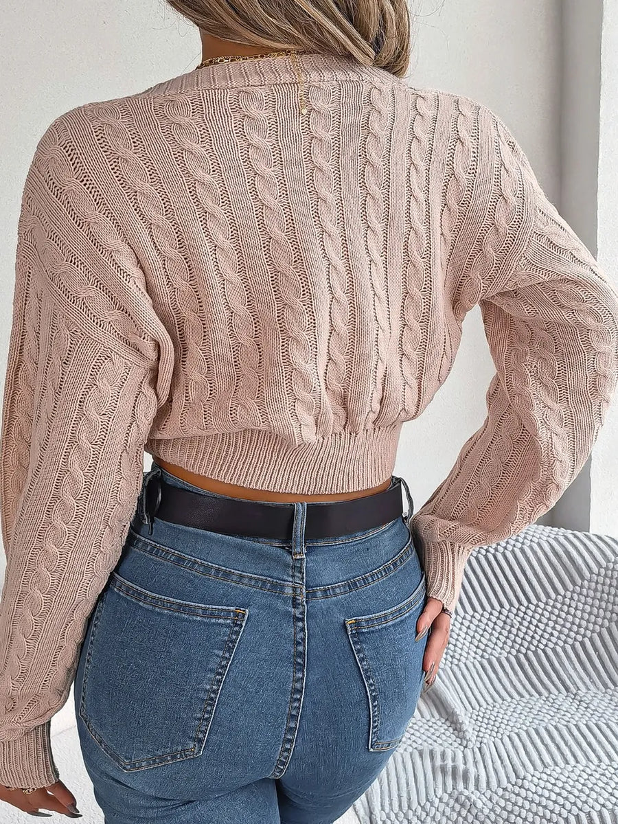 Harbor Moreau — Twisted Cable-Knit V-Neck Sweater, alternate view 2