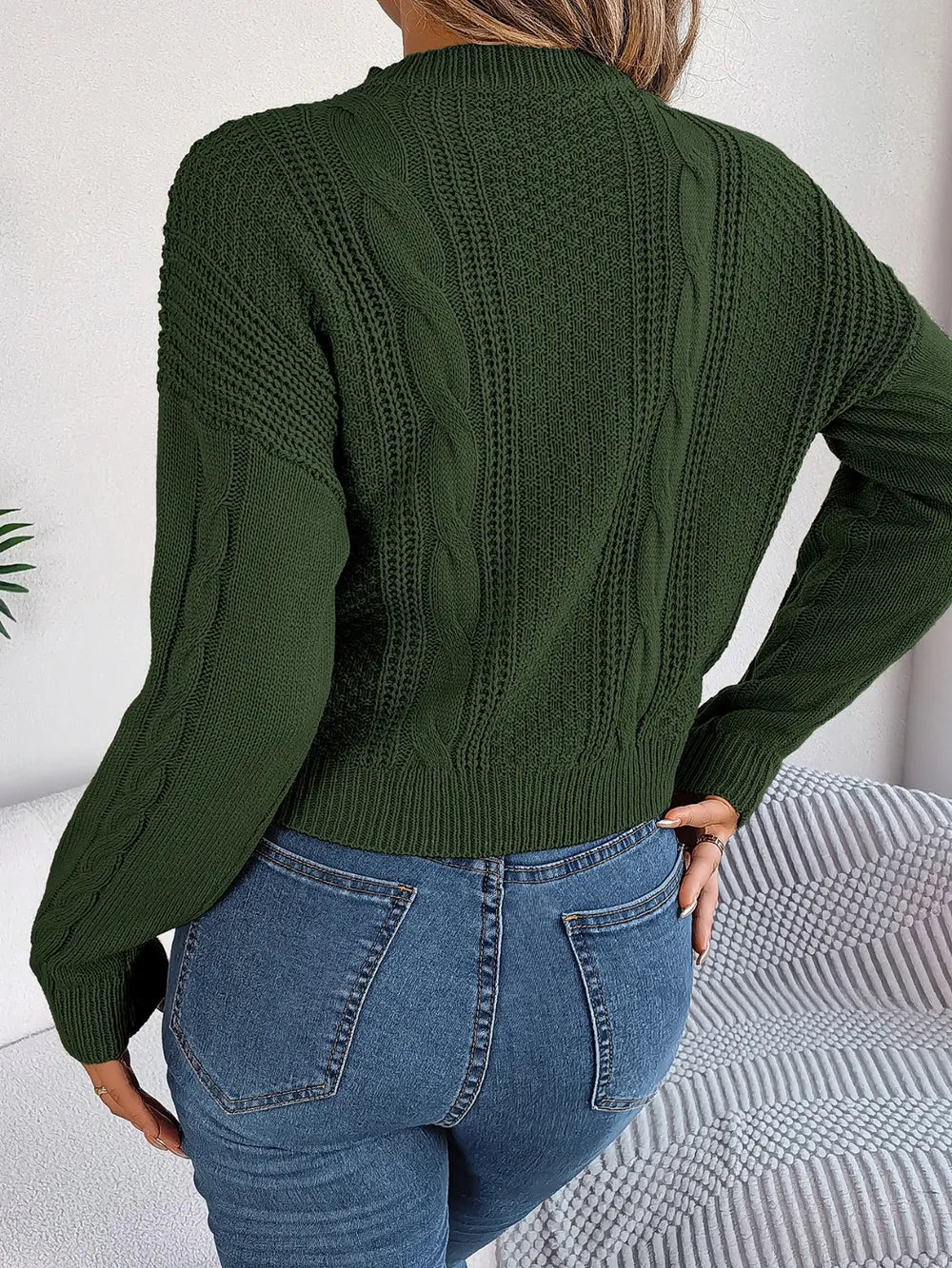 Wren Valmont — Cable-Knit Buttoned Round Neck Sweater, alternate view 12