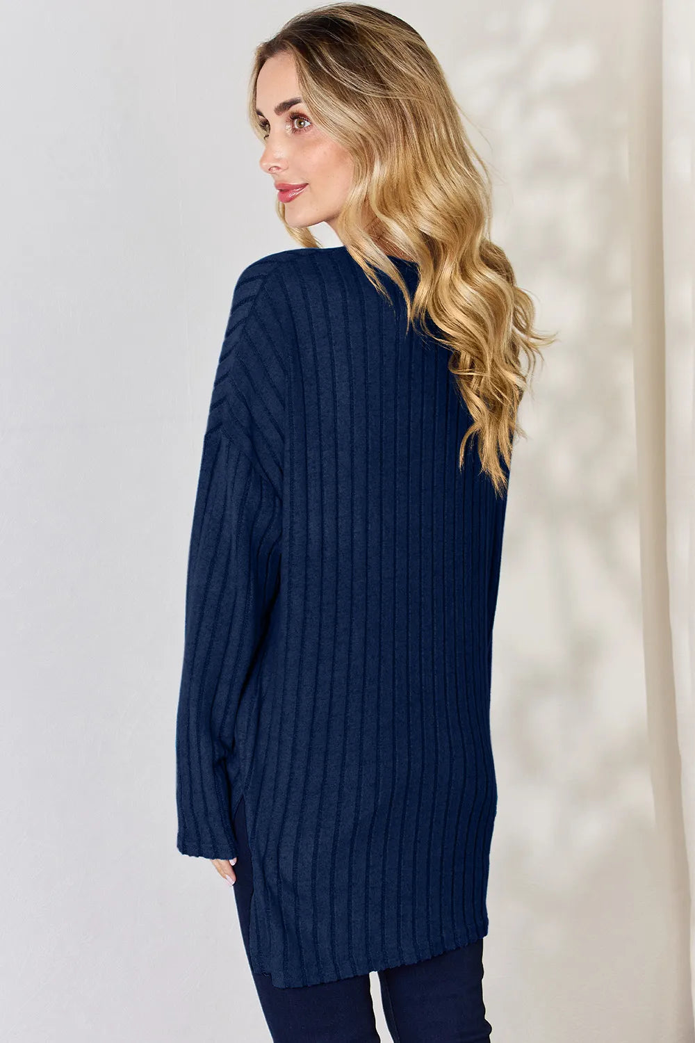 Noa Rousseau — Basic Bae Full Size Ribbed Half Button Long Sleeve High-Low T-Shirt, alternate view 31