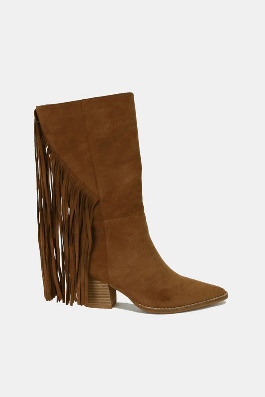 Beast Fashion Suede Fringe Point Toe Boots - Opulent Empire