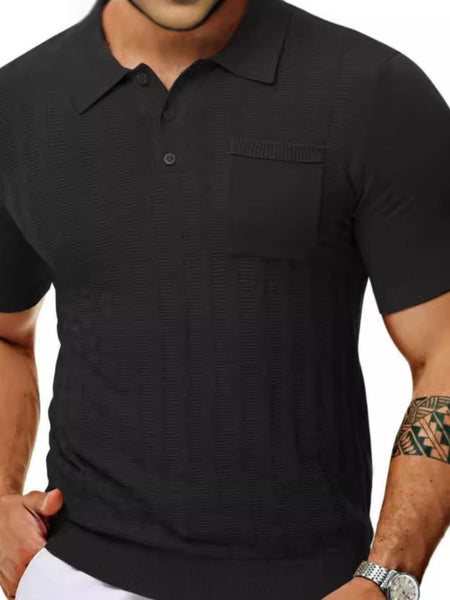 Men's Full Size Textured Short Sleeve Polo Plus Size - Opulent Empire