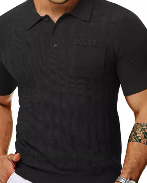 Men's Full Size Textured Short Sleeve Polo Plus Size - Opulent Empire
