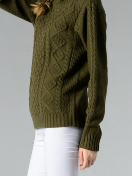 Cable-Knit Turtleneck Long Sleeve Sweater