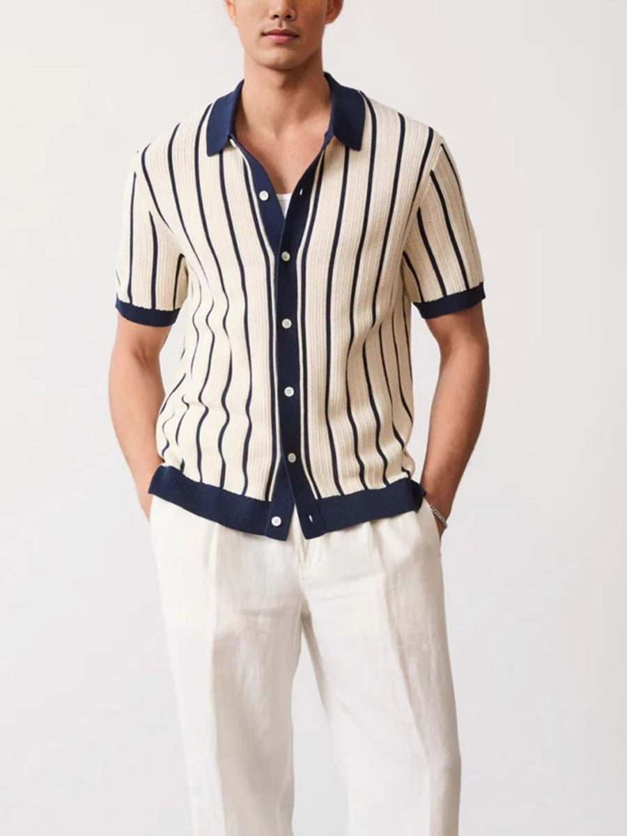 Men's Plus Size Striped Button Down Short Sleeve Shirt - Opulent Empire