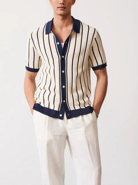 Men's Plus Size Striped Button Down Short Sleeve Shirt - Opulent Empire