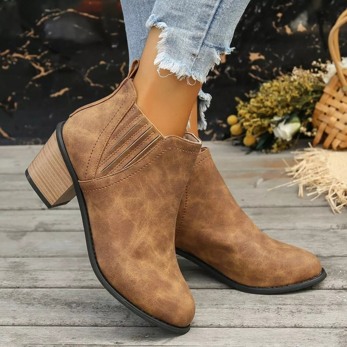 Gray Venturi — Point Toe Block Heels Boots Fashion Footwear, alternate view 5