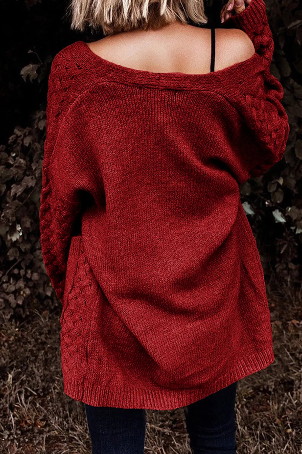 Perrin Delacroix — Open Front Dropped Shoulder Cardigan with Pockets, alternate view 30