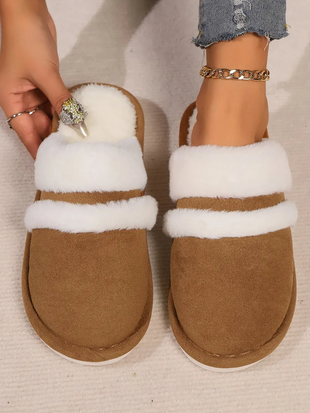 Jules Allegra — Contrast Faux Fur Round Toe Slippers Fashion Footwear, alternate view 15