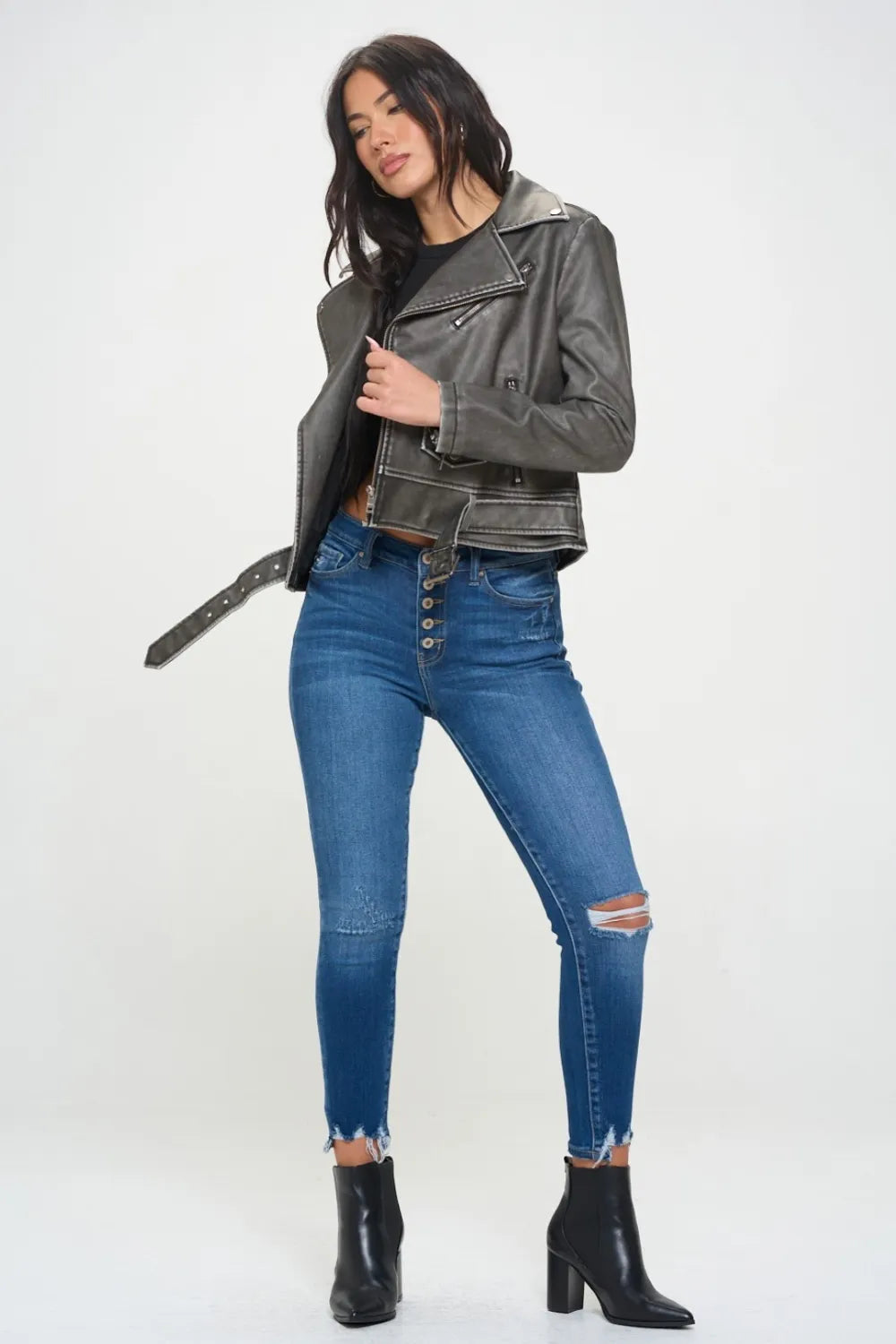 Cove Saint-Clair — Coalition LA Zip Up Biker Jacket with Belt, alternate view 5