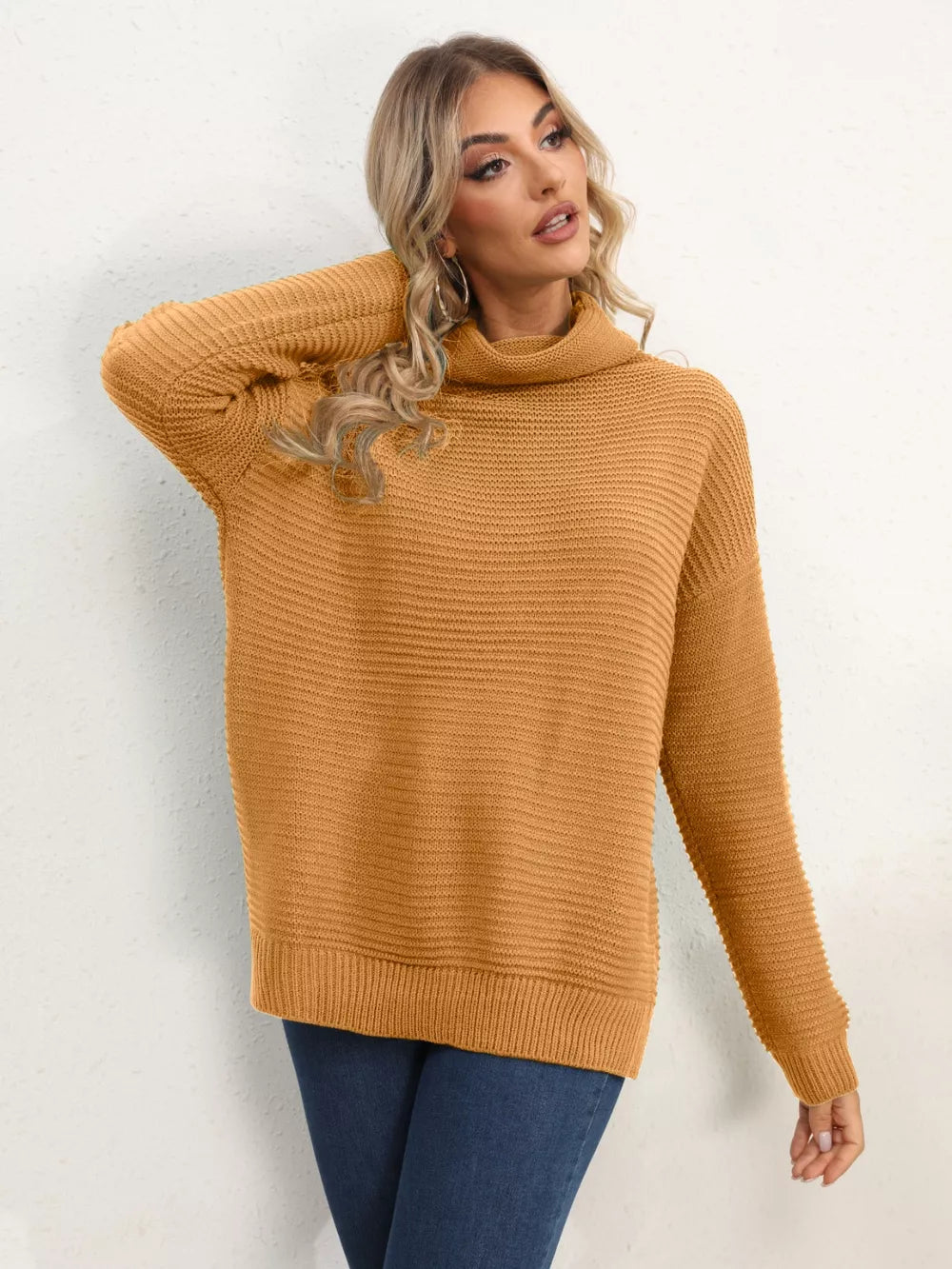 Monroe Fontaine — Slit Turtleneck Dropped Shoulder Sweater, alternate view 17