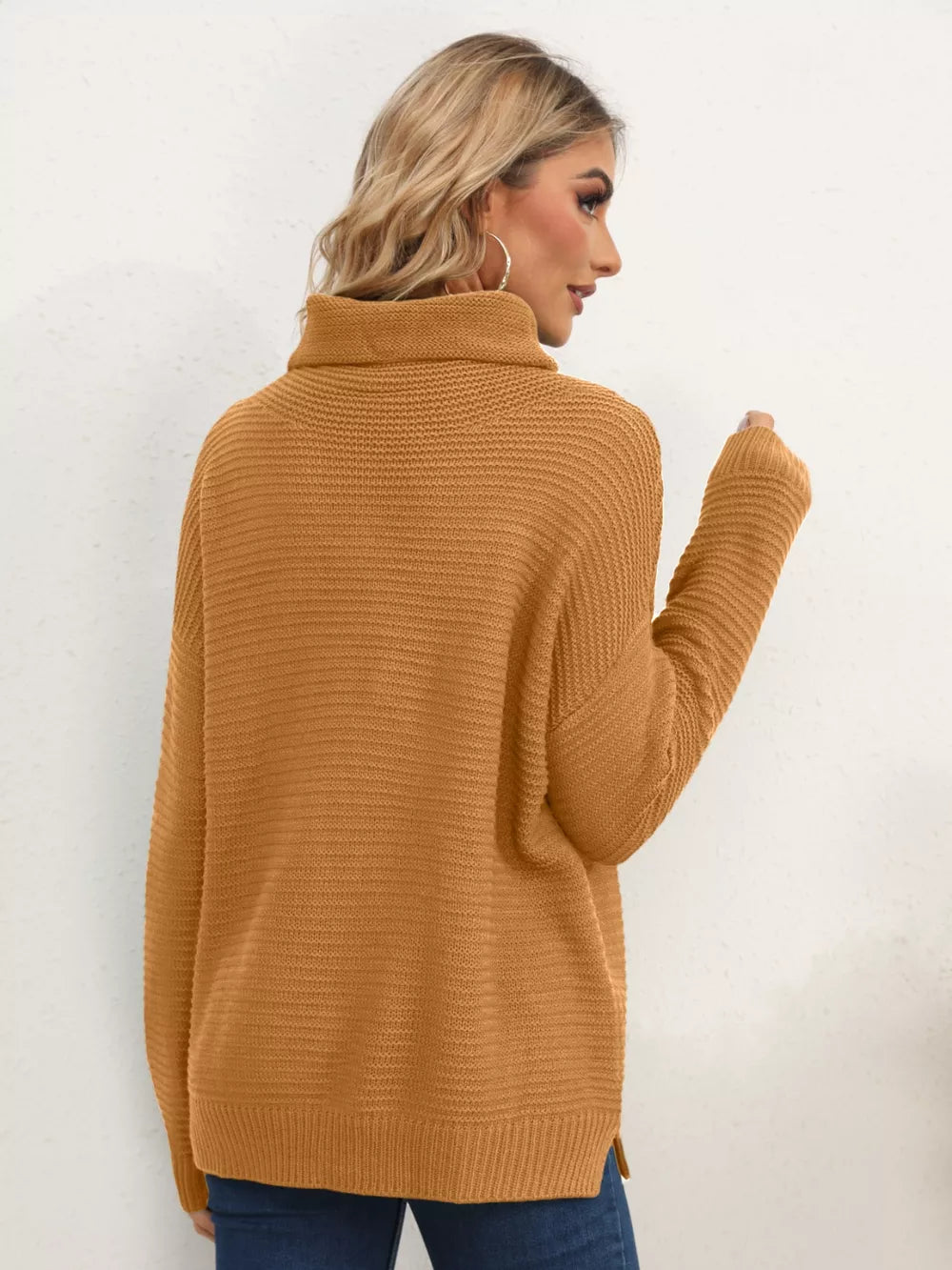 Monroe Fontaine — Slit Turtleneck Dropped Shoulder Sweater, alternate view 14