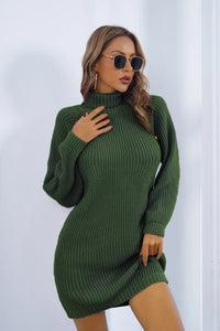 Onyx Fontaine — Buttoned Turtleneck Long Sleeve Sweater Dress