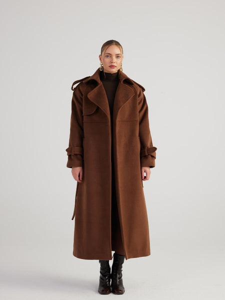 Nora Brown Cashmere Blend Maxi Coat